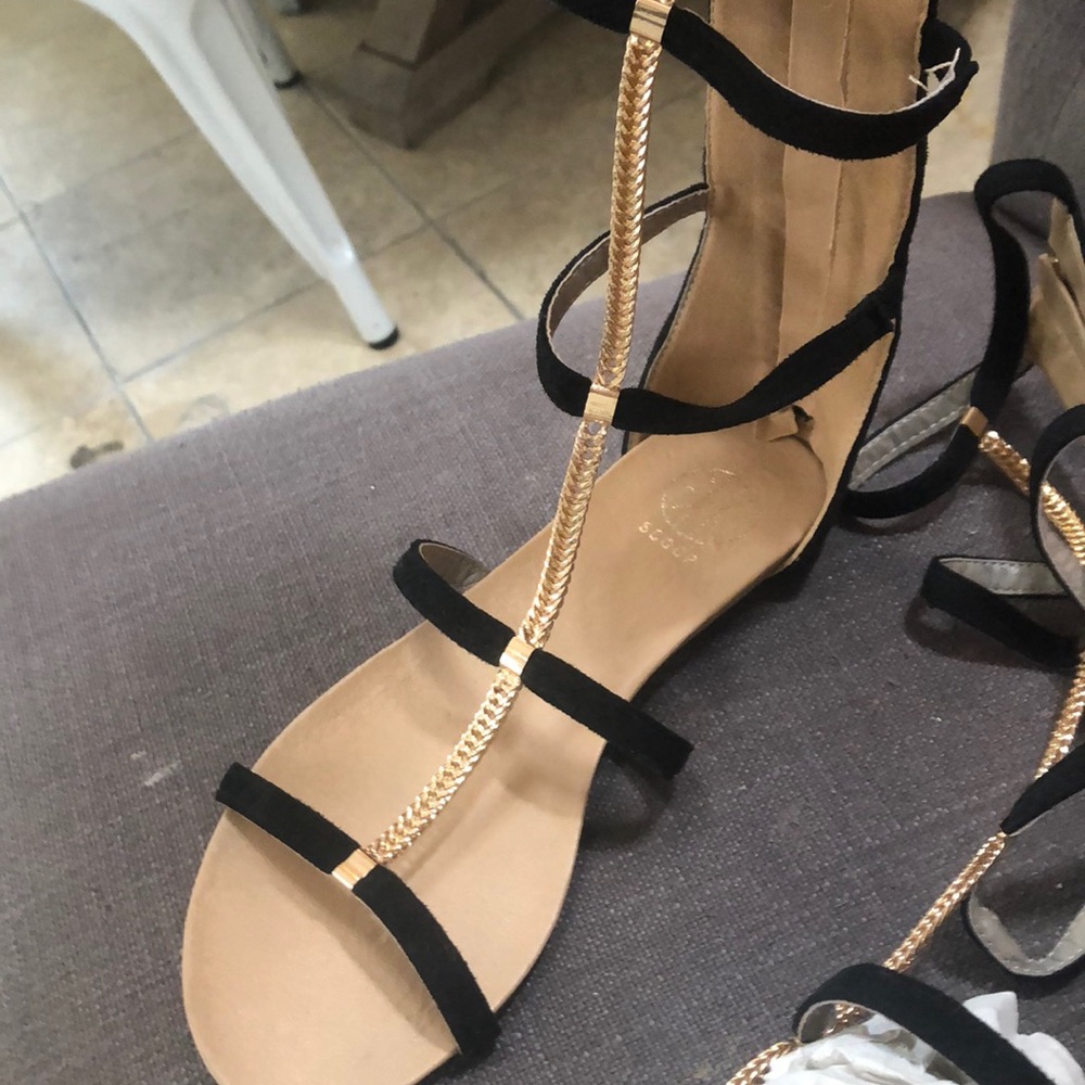 GLADIATOR SANDALS BLACK/ROSE GOLD SZ 8 NEW